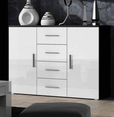 Kommode Soho S-8 modernes WohnzimmerSonoma Schwarz / Weiß Hochglanz