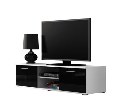 Fernsehschrank Soho S-4 modernes Wohnzimmer Weiß / Schwarz Hochglanz
