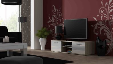 Fernsehschrank Soho S-4 modernes Wohnzimmer Sonoma Eiche / Weiß Hochglanz