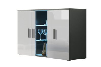 Kommode Soho S-7 modernes Wohnzimmer Grau / Weiß Hochglanz