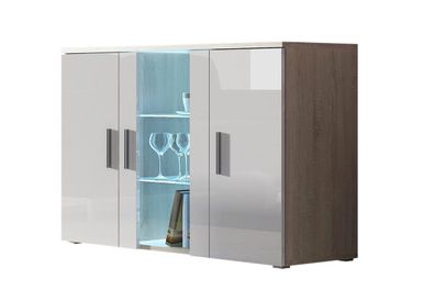 Kommode Soho S-7 modernes Wohnzimmer Sonoma Eiche / Weiß Hochglanz