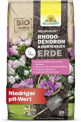 Neudorff NeudoHum RhododendronErde 20L Erde Torffreie für Hortensien - Bio Hortensien