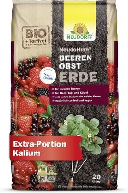 Neudorff NeudoHum BeerenobstErde 20 L - Bio Beerenerde mit extra Kalium - Erdbeererde
