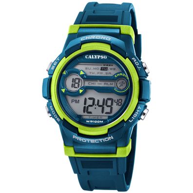 Calypso Kinder- und Jugenduhr Digital Blau/Neongrün 10 bar K5808/3