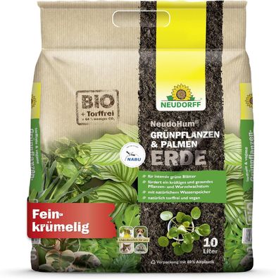 Neudorff NeudoHum Grünpflanzen und Palmenerde 10 Liter - Torffreie Bio Erde für Palme