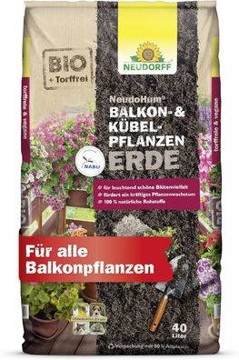 Neudorff NeudoHum Balkonerde und Kübelerde 40L - Torffreie Kübelpflanzenerde Bio Erde