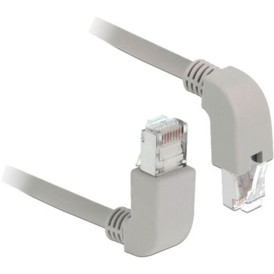 Patchkabel RJ45 Cat.6a S/FTP (grau, 2 Meter, gewinkelte Stecker 1x oben, 1x unten)