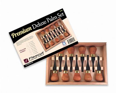 Flexcut Deluxe Palm Set FR405 Schnitzwerkzeug Beitel 9-tlg Holz-Box Carbonstahl