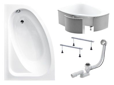 Badewanne Eckwanne Acryl CORNEA 150x100 Links Styropor | Ablauf & Füße GRATIS !