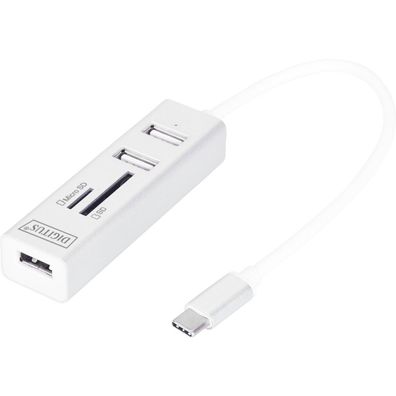 Digitus USB-C-Hub 3-Port 2.0->3xA2.0 1xReader in. Kabel weiß