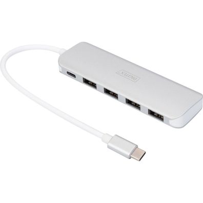 Digitus USB-C-Hub 4-Port 3.0->4xA3.0 1xC intgr. Kabel weiß