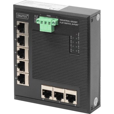 Digitus Switch Ind. 8-Port Gigabit Flat Unmanaged schwar