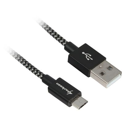 USB 2.0 Kabel, USB-A Stecker > Micro-USB Stecker (schwarz/grau, 0,5 Meter, gesleevt)
