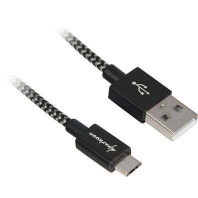 USB 2.0 Kabel, USB-A Stecker > Micro-USB Stecker (schwarz/grau, 3 Meter, gesleevt)