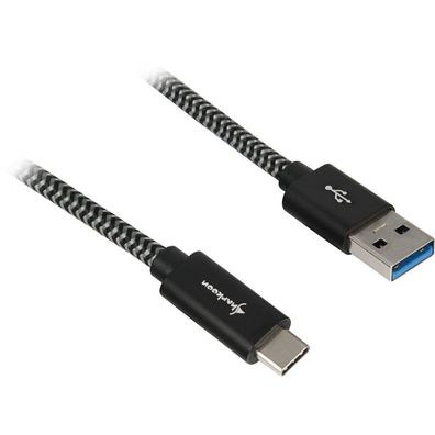 USB 3.2 Gen 2 Kabel, USB-A Stecker > USB-C Stecker (schwarz/grau, 1 Meter, gesleevt)