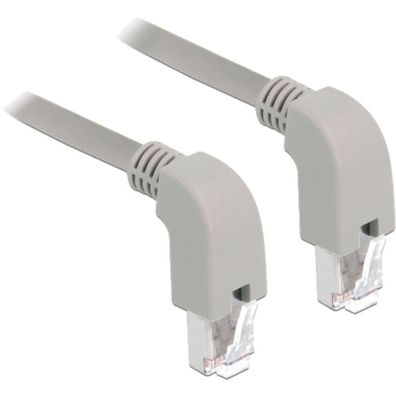 Patchkabel RJ45 Cat.6a S/FTP (grau, 1 Meter, gewinkelte Stecker 2x unten)
