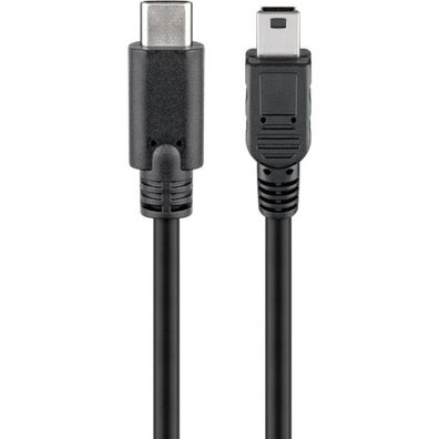 USB 2.0 Kabel, USB-C Stecker > Mini-USB Stecker (schwarz, 50cm)