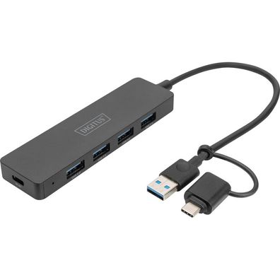 Digitus USB 3.0 Hub 4-Port+USB-C Adapter, SlimLine 0,2m Kabel
