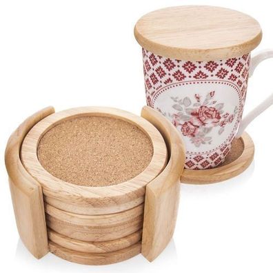 Untersetzer aus Holz mit Ständer, 6 Stück