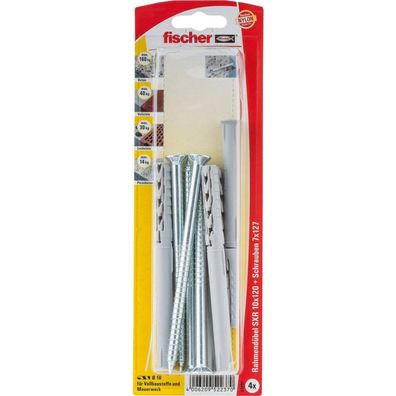 fischer Langschaftdübel SXR 10x120 T K (hellgrau, 4 Stück, mit Schraube)
