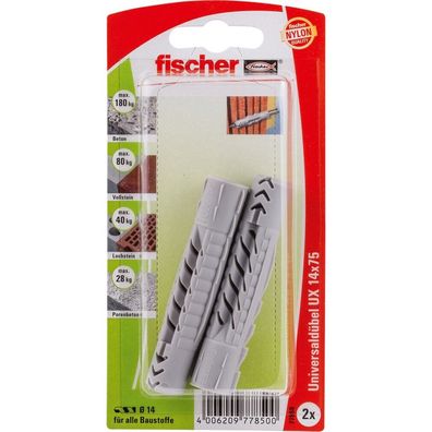 fischer Universaldübel UX 14x75 K (hellgrau, 2 Stück)