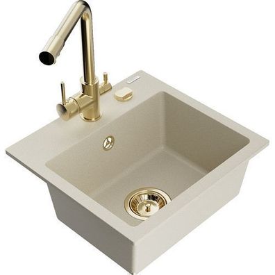 Mexen Milo Granitspüle Beige mit Mischbatterie Gold
