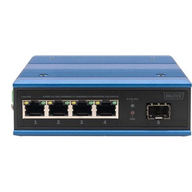 Digitus Switch Ind. 4-Port Gigabit 30W PoE Unmanaged blau