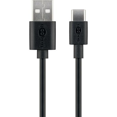 USB 2.0 Kabel, USB-A Stecker > USB-C Stecker (schwarz, 1 Meter)