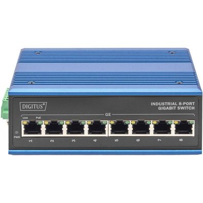 0IGITUS Switch Ind. 8-Port Gigabit 30W PoE Unmanaged blau