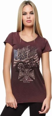 WCC West Coast Choppers Female Shirt Loudest and Fastest Wine Red