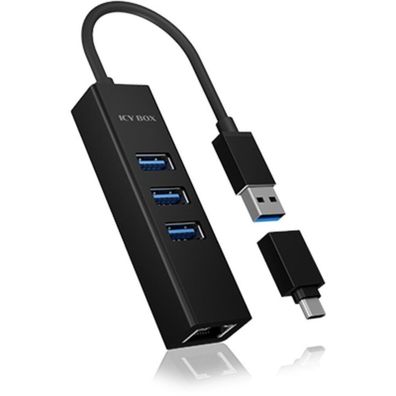 Icy Box Hub IcyBox 4-Port IB-HUB1419-LAN USB 3.0 Hub & LAN Adapter