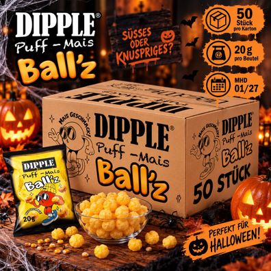 50 Mini Packs Puff Mais Ballz Dipple 20g 1kg einzeln verpackt