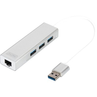 USB 3.0 3-Port Hub mit Gigabit LAN (weiß)