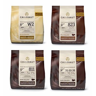 Callebaut 4x 400g Bundle - Feinste Belgische Zartbitterschokolade, Dunkle, Milch