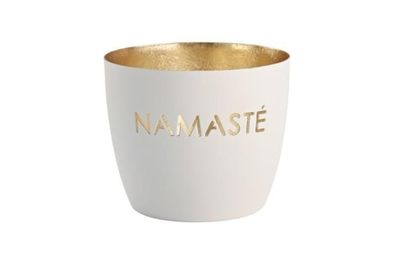 Madras, Windlicht, M, Motiv: Namaste, weiß/gold 1144804001 1 St