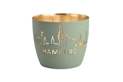 Gift Company Madras Windlicht M Hamburg Skyline powder blue/gold , 1144404063 1 St