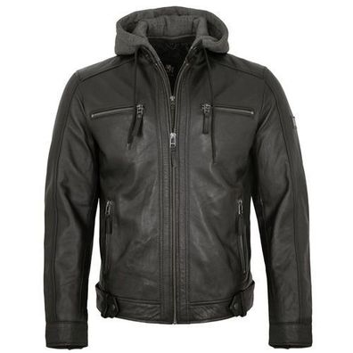 OTTO KERN - Herren Echtleder Lederjacke Kapuze Lammnappa schwarz