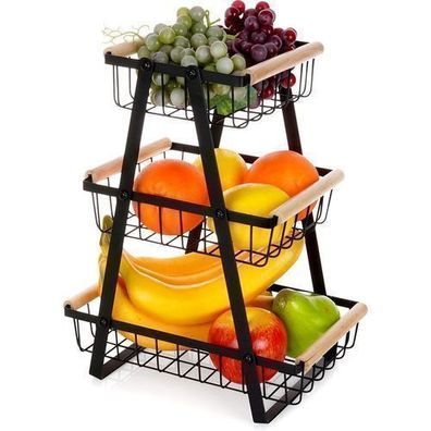 Schwarzer Obstkorb aus Metall, 3-stöckig