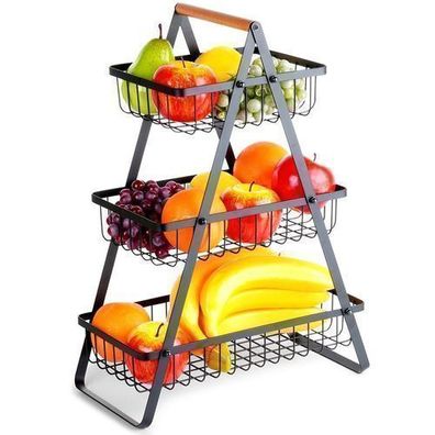Schwarzer Obstkorb aus Metall, 3-stöckig