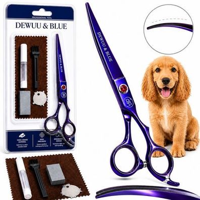 Gebogene Groomingschere 7,0 Zoll Dewuu&Blue Profi Fellschere für Hunde