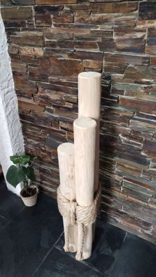 Maritime Windlichtsäule XXL 115 cm aus Edelkastanienholz im Küsten-Look