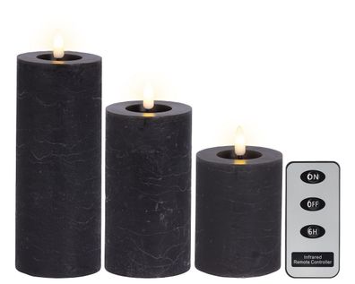 Lumineo LED Kerzen 3Set Grau warm/weiß Flacker-Effekt Fernbedienung
