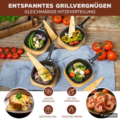 bremermann Grillpfännchen 2er inkl. Bambus-Untersetzern und Bambus-Schabern
