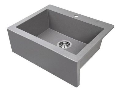 Granitspüle mit Schürze Einzelbecken KOMODO 49x58 Grau | Siphon im SET!
