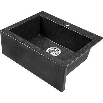 Granitspüle mit Schürze Einzelbecken KOMODO 49x58 Schwarz | Siphon im SET!