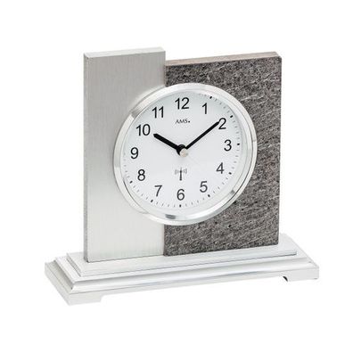 AMS F5150 Funk-Tischuhr mit Holzgehäuse und Naturstein-Aluminium-Auflage