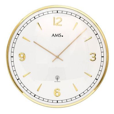 AMS F5609 Funkwanduhr mit messinglackiertem Aluminium-Frontring