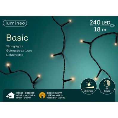 Lumineo LED Lichterkette Basic schwarz 18 Meter 240 Lichter - klassisch warm