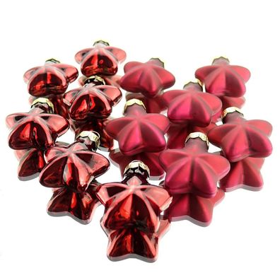 Weihnachtsanhänger Mini-Sterne Ox Blood dunkelrot Ø 4 cm aus Glas - 12er Set