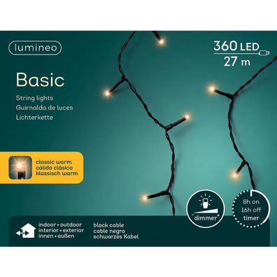 Lumineo LED Lichterkette Basic schwarz 27 Meter 360 Lichter - klassisch warm